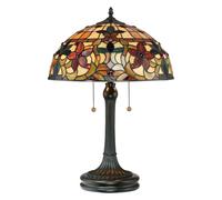 2 Bulb Twin Table Lamp Tiffany Style Coloured Glass Vintage Bronze LED E27 60W