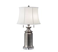 Elegant 2 Bulb Twin Table Lamp With Antique Nickel Finish And Cotton Linen Shade