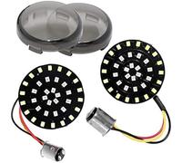2 Bullet Style Front 1157 LED Amber White + Rear 1156 LED Red Turn Signal Light Insert Kit amp; 4PCS Smoke Lens, for Harley, Dyna Softail Sportster Motorcycle Smoked Turn Signal Lens