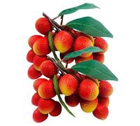 2 Bunches Artificial Lychee Fruit 7.8" Lifelike Fake Lychee with Leaves, Realistic Kitchen/Dining Table Decor, Party Decoration, Plastic Fruit Props for Photography, Display, or Cabinet Styling