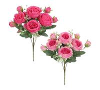 2 Bunches Pink Artificial Peonies Flowers with Stems Faux Peony Rose Bouquet Realistic Wedding Fabric Flowers Fake Flower Table Centerpiece Silk Floral Arrangements for Home Decor