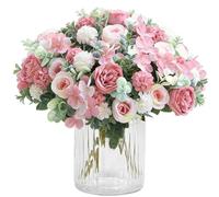 2 Bunches Roses Peonies Artificial Flowers, Pink Artificial Roses Peonies, Silk Peonies Flowers Hydrangea Bouquet for Centerpiece Table Wedding Party Home Decor (Pink)