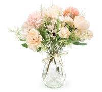 2 Bundles Artificial Flowers Set Roses Camellia Peony Chrysanthemum Combo Faux Flowers Bulk Flower Leaf with Stems for DIY Centerpieces Wedding Party Home Decorations (Champagne)
