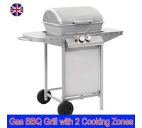 2 Burner BBQ Gas Grill Stainless Steel Barbecue Grill Portable Silver Trolley UK