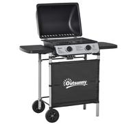 2 Burner Gas Barbecue Grill Propane Gas Cooking BBQ Grill 5.6 kW with Side Shelves Wheels