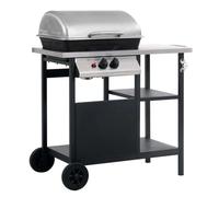 vidaXL Gas BBQ Freestanding Grill with 3-layer Side Table Black and Silver