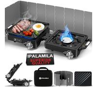 2-Burner Pro Camping Stove,7000W Camping Stove Gas Portable,Foldable Gas Stove,Windscreen Griddle, Portable Stove,Camping Essentials,Suitable For Outdoor Cooking,WinterMoot,Grilling