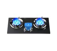 2 Burners Gas Hob,5.2kw 9-cavity High-fire Frying Pan,Tempered Glass Countertop,Dual-side Independent Timer,with Flameout Protection,NG/LPG Gas Source Kit(NG)