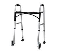 2 Button Adjustable Height Folding Walker with Front 5" Wheels, Walking Medical Mobility Aid