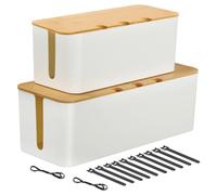 2 Cable Tidy Box, Cables Management with Reusable Ties Straps, Cable Organizer Box for Desk, Cord Storage Management with Lid,for Hiding Electric Wire Cord, Power Strip, Extension Lead White