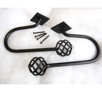 2 Cameron Fuller Black Wrought Iron large metal curtain hold backs holdbacks