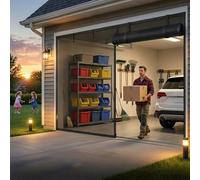 2 Car Garage Door Screen, Magnetic Screen Garage with Retractable Fiberglass Mesh and Weighted Bottom, Easy Assembly & Pass, Hands Free Screen Door for Doorway to Keeps Bugs Out