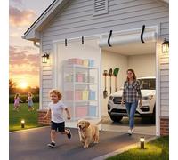 2 Car Garage Door Screen, Magnetic Screen Garage with Retractable Fiberglass Mesh and Weighted Bottom, Easy Assembly & Pass, Hands Free Screen Door for Doorway to Keeps Bugs Out