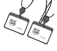 2 Card Slots for Office Staff Employees -Lanyards for ID Badges Holder, Silicone ID Badge Holder Name Card Case Protector with Retractable Cord, Safety Breakaway Buckle, Horizontal Black