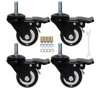 2'' Caster Wheels, Swivel Stem Casters 3/8'' - 16x1'' (Screw Diameter 3/8'', Screw Height 1'') 330Lbs Heavy Duty Threaded Casters No Noise PU Dual Locking Castors with Brake