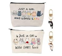 2 Cat Pattern Cosmetic Bags And 2 Cartoon Hanging Chains, Portable Storage Bags, Girly Style Accessories, Daily Small Things Finishing Tools.