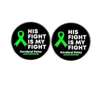 2 Cerebral Palsy Awareness Green Ribbon Round Button Pins, Inspirational Motivational English Phrase HIS FICHT IS MY FIGHT Enamel Pins, Cerebral Palsy Awareness Awareness Alloy Pins, 3cm(1.2"), Metal,