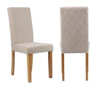 (2 CHAIRS, BEIGE) Velvet Dining Chairs Diamond Stitch back Wooden Legs