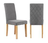 (2 CHAIRS, GREY) Velvet Dining Chairs Diamond Stitch back Wooden Legs