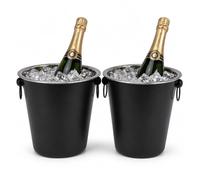 2 Champagne Buckets Matte Black | Set of 1 or 2 | Stainless Steel | Prosecco Sparkling Wine Cooler | Ice Bottle Holder Ideal for Bar, Home or Restaurant | Diameter 20 cm