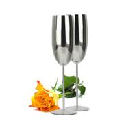 2 Champagne Glasses 270ml Stainless Steel Silver Stemware Tumbler