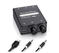 2 Channel Stereo Audio Mixer, 3.5mm 2 In 1 Out Mini Audio Mixer, 5V USB Powered Dual Volume Control headphone with Aluminum Housing for PC Headphones Speakers