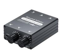 2 Channel Stereo Audio Mixer - 3.5mm Audio Interface with Dual Volume Control Knobs, Aluminum Shell, 2 in 1 Out Mini Audio Switch for PC Headphone Speaker Monitor Projector Live Streaming