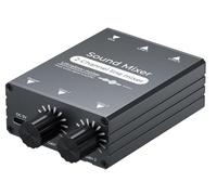 2 Channel Stereo Audio Mixer - 3.5mm Mini Mixers Audio with Dual Volume Control Knobs, Aluminum Shell, 2 in 1 Out Small Audio Switch for PC Headphone Speaker Monitor Projector Live Streaming