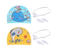 2 Children'S Swimming Caps, Equipped With 2 Nose Clips And 2 Pairs Of Earplugs, Animal Swimming Cap, Swimming Equipment, Swimming Accessories, Elastic Polyester Swimming Cap