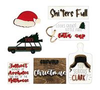 2 Christmas Decoration for Tiered Tray, Colourless Tray Decorations for Table Farmhouses, Reusable Wooden Signs as a Centrepiece for Fireplace, Shelf, Table