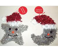 2 Christmas Tinsel Wall Door Decorations - Star & Moon Large