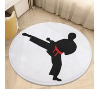 2' Circle Rug Non Slip Bath Rug Soft Stain Resistant Coral Velvet Karate Boy Carpet for Under Round Table Washable Indoor Floor Mat for Living Room Bedroom Nursery Home Office Decor