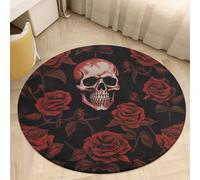 2' Circle Rug Non Slip Bath Rug Soft Stain Resistant Coral Velvet Skull Rose Carpet for Under Round Table Washable Indoor Floor Mat for Living Room Bedroom Nursery Home Office Decor