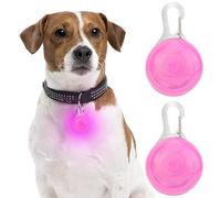 2 Clip On Light Up Dog Collar with Carabiner, Dog Collar Waterproof Dog Pet Lights, Safety Night Walking Running Lights Glowing Dog Collar with 3 Modes Flashing for Small, Medium, Large Dog, Pink