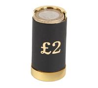 £2 Coin Holder with Leather Cover, Spring Action Coin Dispenser, Compact Gilt Design