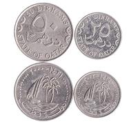 2 Coins from Qatar | Qatari Coin Set Collection 25 50 Dirhams | Circulated 2000-2003 | Palm Trees | Sailing Ship - Dhow