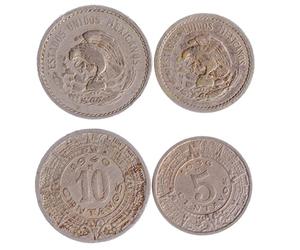 2 Coins Set from Mexico | Mexican Coin Set Collection 5 and 10 Centavos | Circulated 1936-1946 | Old Collectible Currency for Collectors, Numismatic Album or Money Holders