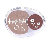 2 Color Highlighter Powder Palette, Makeup Palette Facial Bronzers Illuminator Palette Highlighter Baked Waterproof Long Lasting Brilliant Lighten-brown