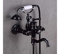 2 Colors Luxury Bathtub Faucets Black Brass Bathroom Faucet Mixer Tap Wall Mounted Hand Held Shower Kit Shower Faucet Sets-Chrome,Black