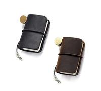 2 Colors Mini Size Travelers Notebook with Leather Cover and Strap, Refillable Handmade 4.8x3.2cm(1.9’’x1.3’’) Tiny Travel Journal, Pocket Diary (black+brown)