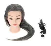 2 - Colour Hair Training Head Mannequin Doll, Practice Head for Cosmetology & Hairdressing, High - Temp Fibre + 30% Human Hair, 66cm Long, with Table Clamp Stand (ET-171#)