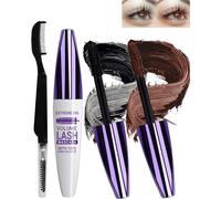 2 Coloured 5D Black Silk Fibre Eyelashes Mascara Waterproof with Eyelash Comb Brush, Black Brown Waterproof Mascara, Lengthening, Voluminous, Durable, Cosplay Party Use Colourful Eye Makeup 01+02