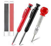 2 Colours Tracer Pencil with Built-in Sharpener, 12 Refill, a center punch for Carpenter Scriber Woodworking Architect Builders（Red, Black