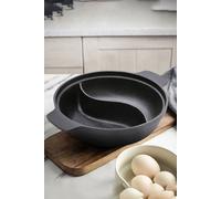 2-Compartment 31cm Cast Iron Hot Pot Divided Pot Cookware with Divider Living and Home Black One Size
