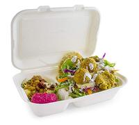 2 Compartment Clamshell Bagasse Takeaway Food Box 7 Inch - Set of 50 - Eco-Friendly Food Boxes