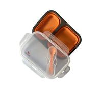 2-Compartment Collapsible Silicone Bento Lunch Box with Cutlery | BPA-Free | Space-Saving | Air-Tight | Leak Proof | Microwave & Dishwasher Safe | Original Home Gems Lunch Boxes | Orange