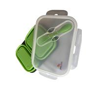 2-Compartment Collapsible Silicone Bento Lunch Box with Cutlery | BPA-Free | Space-Saving | Air-Tight | Leak Proof | Microwave & Dishwasher Safe | Original Home Gems Lunch Boxes | Green