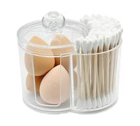 2-Compartment Cotton Pad Holder, Clear Cotton Bud Dispenser with Lid, Toothpick Holder for Bathroom Organisation, Transparent Makeup Storage Container for Vanity Accessories