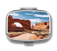 2 Compartment Decorative Metal Small Pill Case for Pocket Or Purse | Arches National Park Entrance Pill Box Portable Medicine Box Travel Square Pill Container Organizer for Vitamins Fish Oils