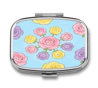 2 Compartment Decorative Metal Small Pill Case for Pocket Or Purse | Rose Story Pill Box Portable Medicine Box Travel Square Pill Container Organizer for Vitamins Fish Oils